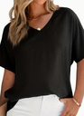 e with a soft and feminine look in this elegant women's blouse – featuring a V-neckline and short sleeves that add a modern touch to your day