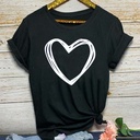 Women's Heart Print Blouse – Casual loose-fit summer design with short sleeves and a round neckline
