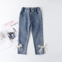 Korean Style Girls' Jeans – Chic and Soft Design with a Cute Bowknot Decoration