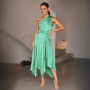 Elegant summer women's dress in a solid color, featuring a feminine and chic design—perfect for casual and evening occasions