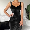 An elegant dress with thin straps and a straight short cut that highlights the figure and gives you a charming feminine look 