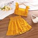 Girls' two-piece set featuring a polka dot top and an elegant lace skirt