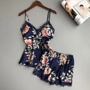 Women's Two-Piece Silk Pajama Set with Elegant Print