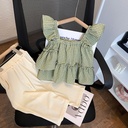 Elegant Casual Two-Piece Outfit – Plaid Sling Top Paired with Matching Pants for a Stylish and Comfortable Look