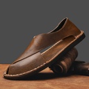 Genuine Leather Sandals with Good Breathability and Easy Slip-On Casual Design