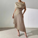 Elegant women's dress featuring an asymmetrical design with ruffled details that add a charming and modern feminine touch