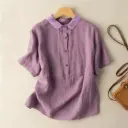 Solid color linen pullover blouse with short sleeves – perfect for comfortable everyday looks