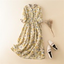 Lightweight cotton and linen shirt dress with a floral pattern and an elegant V-neck