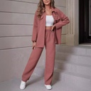 Practical women's suit in a cardigan style with an elegant lapel collar