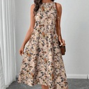 Casual floral print dress with sleeveless design and round neckline