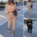 Comfortable women's cotton and linen set with a shirt and elastic waist pants