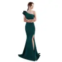 Elegant long evening gown featuring a slim silhouette and a fishtail hem that adds a touch of allure
