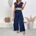 Modern women’s jumpsuit with a V-neck, elegantly adorned with lace detailing