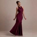 An elegant French-inspired fishtail banquet dress featuring a graceful off-shoulder silhouette