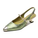 Stiletto shoes with mid-height heels, pointed toes, and ankle straps