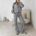 Fashionable Casual Two-Piece Set – Solid Color Long-Sleeve Zipper Sweater & Trousers