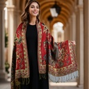 Oriental Style Scarf with Cashew Pattern and Tassels