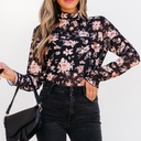 Women’s Long Sleeve Blouse with Floral Print and High Neck