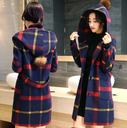 Women's Woolen Hooded Plaid Coat