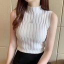 بلوزة نسائية بدون أكمام بتصميم أنيق محبوك ضيق بياقة نصف عالية