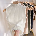 Women’s Sleeveless Knitted Blouse, Korean Style, with Half Turtleneck