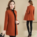 Mid-Length Woolen Coat with Stand Collar