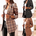 Printed Long Sleeve Blazer Coat – Double-Breasted with Lapel Collar