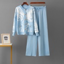 Jacquard Cardigan with Buttons and Wide-Leg Pants Set