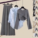 Women’s 3-Piece Set: Knitted Sweater with Shirt and Wide-Leg Pants