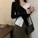 Women’s Slim-Fit Blouse with Cross Design and Contrast Colors