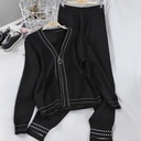 Women’s Knitted Two-Piece Set – V-Neck Blouse with Casual Polka Dot Pants