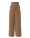 High-Waist Stretch Wide-Leg Pants with Button Detail