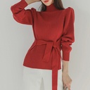 Turtleneck Blouse with Butterfly Hem and Fitted Waist
