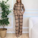 Women's Turtleneck Long-Sleeve Top with Checked Print Trousers Set