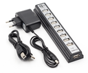 10-port USB 2.0 hub with AC power adapter — suitable for desktop computers, laptops, and portable devices
