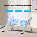 Foldable aluminum laptop stand with adjustable height and dual cooling fans