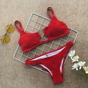 Solid-color pleated cutout bikini set