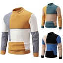 Men's Half-high Collar Contrast Color Pullover Knitwear Korean Youth Fashion Casual Top