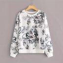 Round Neck Drop-shoulder Plant Flower Print Sweater