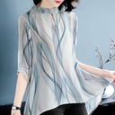 Women's Wave Print Long Hem Shirt Top