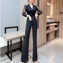 Feminine Suit Collar Jumpsuit High Waist Lace Long Sleeve