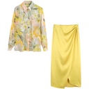 Women's Color Line Print Shirt Skirt Set
