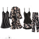  New Women Kimono Bathrobe Gown Satin Print Flower Sleepwear Homewear