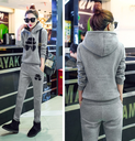 Autumn and winter new plus velvet thickening hooded long-sleeved trousers casual sweater fashion embroidery sports suit
