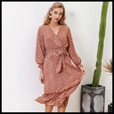Printed belt ruffle dress