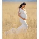 Solid chiffon maternity photo shoot dress, off-shoulder with side slit, perfect for maternity sessions and baby shower shoots, featuring short sleeves and a single collar design