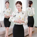 Long-sleeved spring and autumn new women's Korean printed shirt Chiffon shirt Slim slimming bottoming shirt