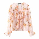 Fashion ruffled printed chiffon shirt
