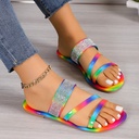 Round Toe Dream Color Rhinestones Flat Slippers