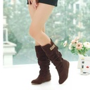 Large Size Flat Bottom Round Toe Mid-calf Lace Suede Pleated Dr Martens Boots